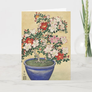 Vintage Ohara Koson Azalea in Blauwe Pot Kunst Kaart