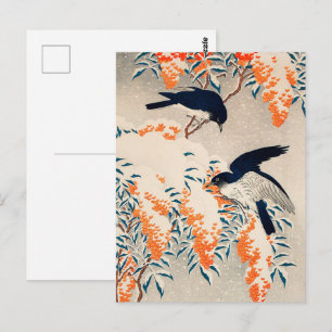 Vintage Ohara Koson Japanse Winter Vogels Kunst Briefkaart