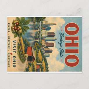 Vintage Ohio Buckeye State Schitterend Landschap R Feestdagenkaart