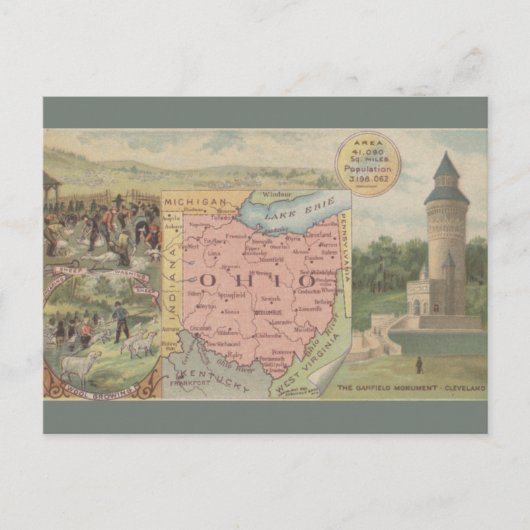 Vintage Ohio Map Briefkaart (Voorkant)