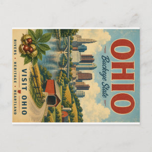 Vintage Ohio State Reisposter met Hartland La Feestdagenkaart