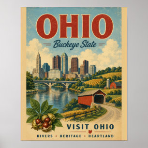 Vintage Ohio State Reisposter met Hartland La Poster