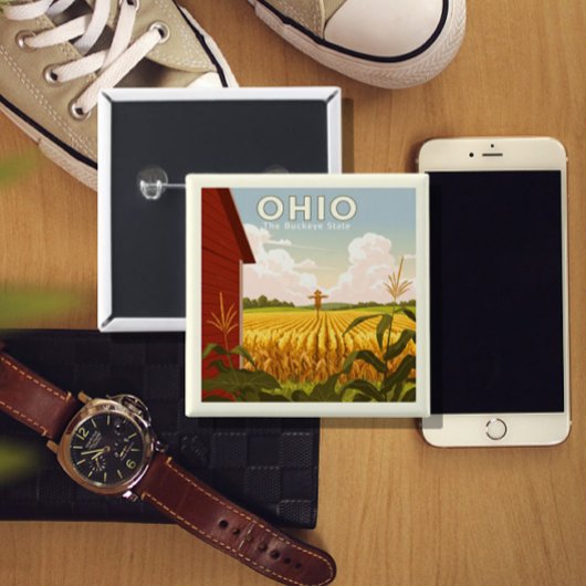 Vintage Ohio Vierkante Button 5,1 Cm