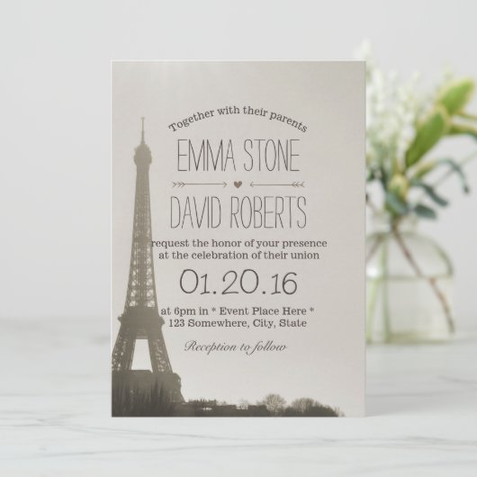 Vintage Oiffel Tower Wedding Kaart (Staand voorkant)