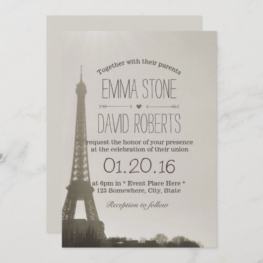 Vintage Oiffel Tower Wedding Kaart (Voorkant / Achterkant)