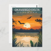 Vintage Okavango Delta Botswana Travel Briefkaart (Voorkant / Achterkant)