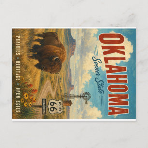 Vintage Oklahoma Route 66 Landschap met Bizon en Feestdagenkaart