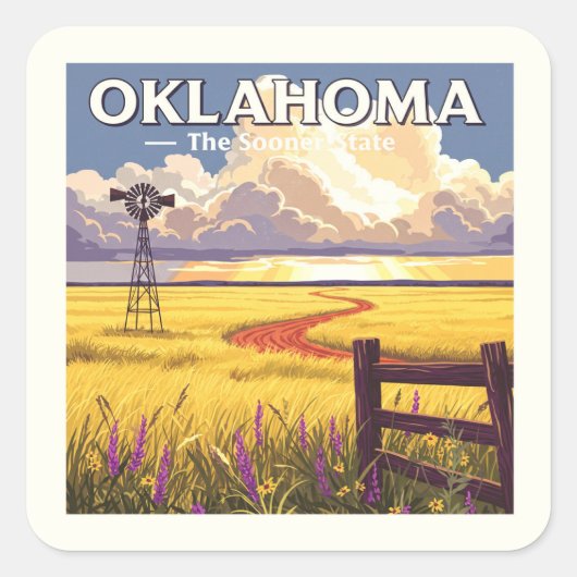 Vintage Oklahoma Vierkante Sticker (Voorkant)
