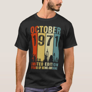 Vintage oktober 1971 52 jaar oud 52e verjaardag t-shirt
