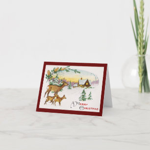 Vintage Old Fashioned Hert Kerstkaart Feestdagen Kaart