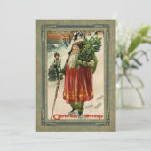 Vintage Old Father Christmas in Snow Feestdagenkaart (Staand voorkant)
