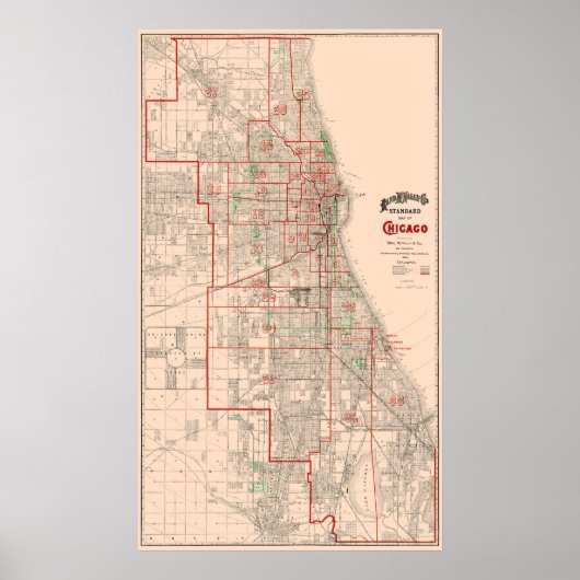 Vintage Old Map of Chicago - 1893 Poster (Voorkant)