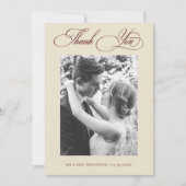 Vintage Old Money Ivory & Burgundy Photo Wedding Bedankkaart (Voorkant)