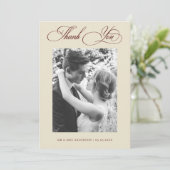 Vintage Old Money Ivory & Burgundy Photo Wedding Bedankkaart (Staand voorkant)