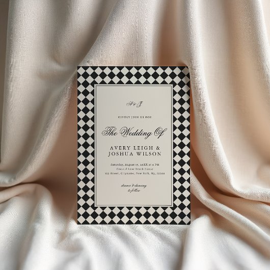 Vintage Old Money Preppy Checkered Photo Wedding Kaart