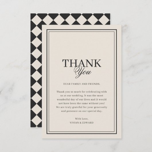 Vintage Old Money Preppy Checkered Retro Wedding Bedankkaart (Voorkant / Achterkant)