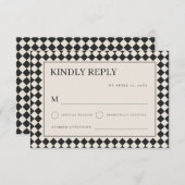 Vintage Old Money Preppy Checkered Wedding RSVP Kaartje (Voorkant / Achterkant)