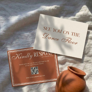 Vintage Old Money terracotta QR-code trouwkaart RSVP Kaartje