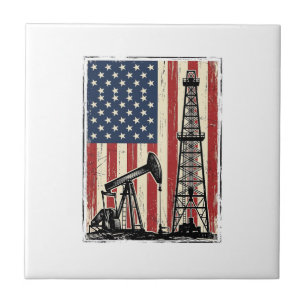 Vintage Olieveld Amerikaanse Vlag Vector T-shirt O Tegeltje