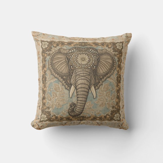 Vintage, Olifant, Klassiek Ornament Kussen (Voorkant)