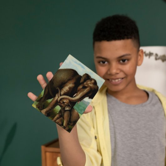 Vintage olifant koe met haar kalf briefkaart