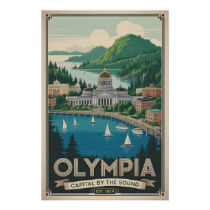 Vintage Olympia Washington Retro Reisillustratie Perfect Poster