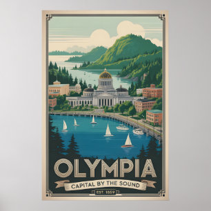 Vintage Olympia Washington Retro Reisillustratie Poster