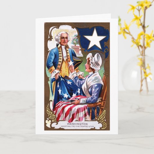 Vintage Onafhankelijkheid Dag Washington & Vlag Kaart (Gele Bloem)