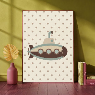 Vintage Onderzeeboot Stippen Jongens Slaapkamer Ku Poster