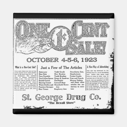 Vintage One Cent Sale Dixie Utah Magneet (Voorkant)