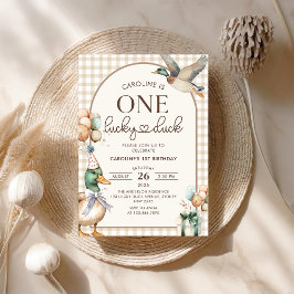 Vintage One Lucky Duck Balloon 1st Birthday Kaart