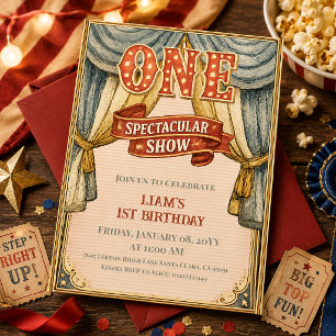Vintage One Spectaculair Circus Eerste Verjaardag Kaart