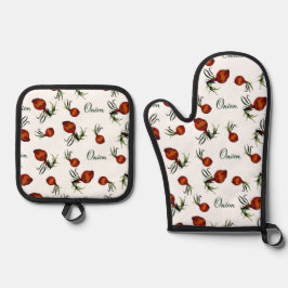 Vintage Onion Print Oven Mitt & Pot Holder Set