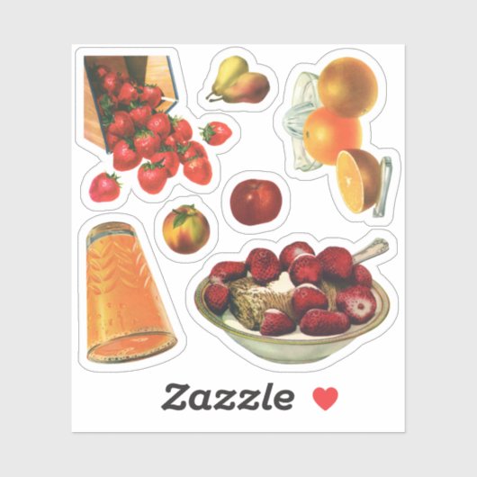 Vintage ontbijt, granen, aardbeien, Sinaasappels Sticker (Vel)