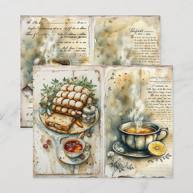 Vintage ontbijt scrapbookpapier (Voorkant / Achterkant)
