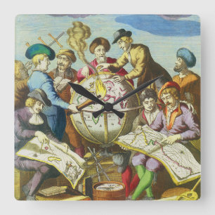 Vintage ontdekkingsreizigers met antieke globe kaa vierkante klok