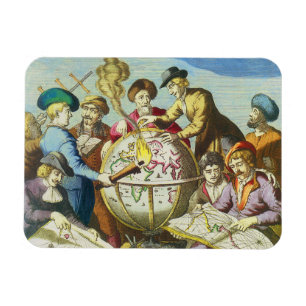 Vintage ontdekkingsreizigers met antieke wereldbol magneet