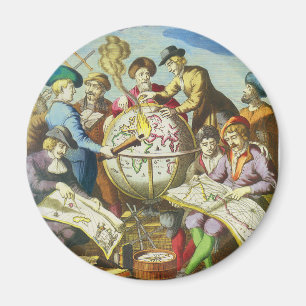 Vintage ontdekkingsreizigers met antieke wereldbol magneet