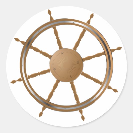 Vintage ontwerp van scheepswiel kompas ronde sticker (Voorkant)
