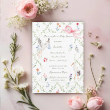 Vintage Ooievaar, Roos En Lint Baby Shower