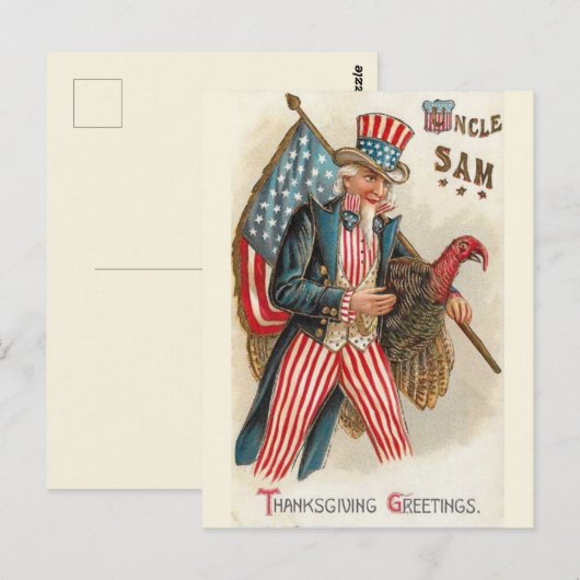 Vintage Oom Sam Thanksgiving Greetings Briefkaart (Voorkant / Achterkant)