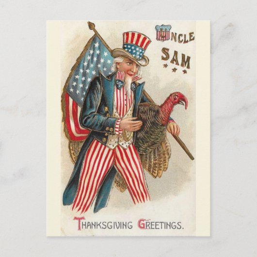 Vintage Oom Sam Thanksgiving Greetings Briefkaart (Voorkant)