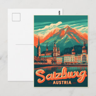 Vintage Oostenrijk hoofdstad salzburg skyline Briefkaart