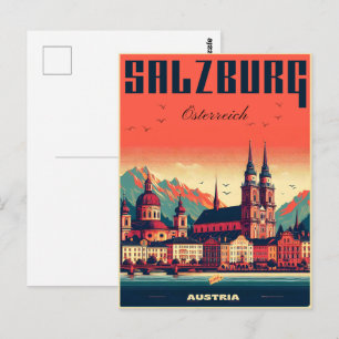 Vintage Oostenrijk hoofdstad Salzburg skyline Briefkaart