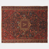 Vintage Oosters Tapijt Monogram Rood Bourgondië Go Fleece Deken (Voorkant (Horizontaal))