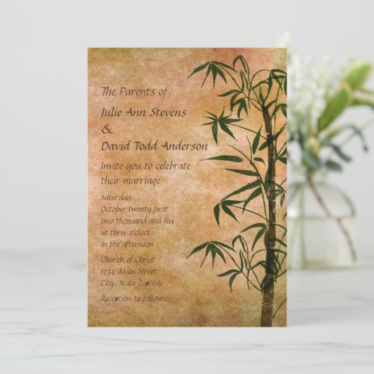 Vintage oosterse bamboe 3 bruiloft kaart (Staand voorkant)