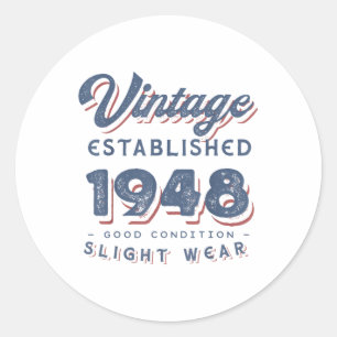 Vintage opgericht 1948 74e verjaardag partij retro ronde sticker
