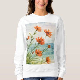 Vintage Orange Floral Botanical Watercolor Sweatsh Trui