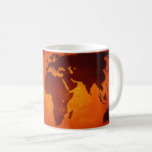 Vintage oranje wereldkaart koffiemok