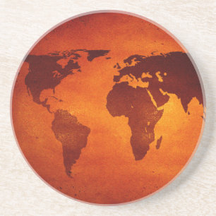 Vintage oranje wereldkaart zandsteen onderzetter